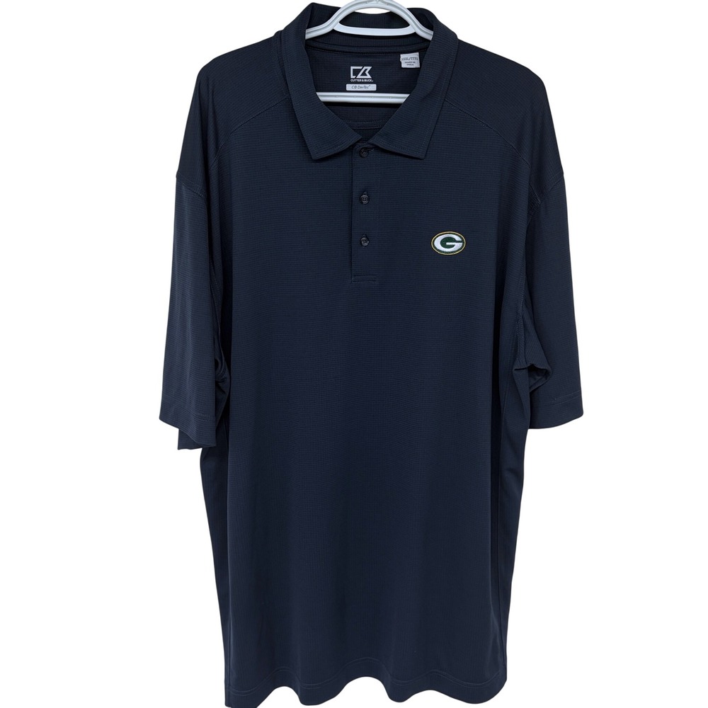 Green Bay‎ Packers Polo Shirt Mens 3XL Navy Blue Cutter & Buck DryTec NFL